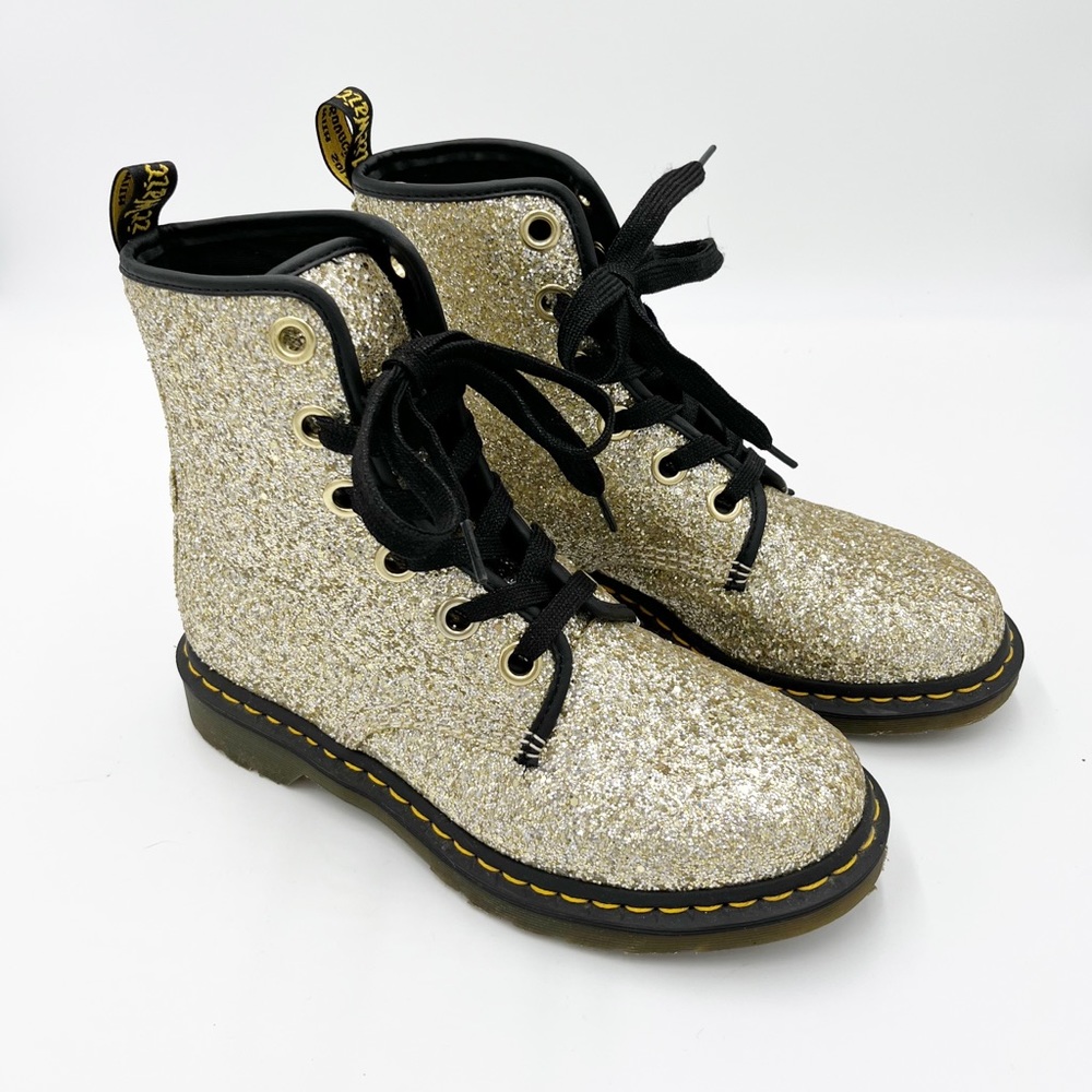 Dr. Martens Farrah Gold Glitter Combat Boots Size Womens 10